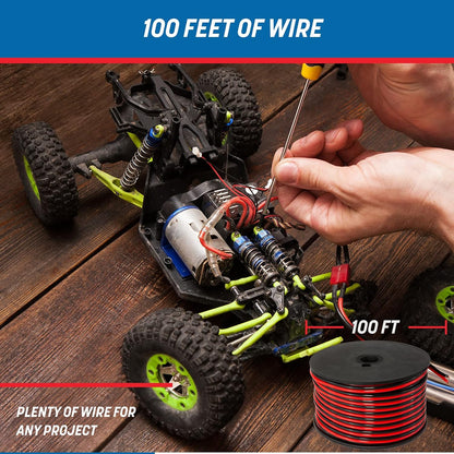 16 Gauge Wire (16 AWG) - 100 Foot, Pure Copper, Stranded Electrical Wiring for Speaker, Automotive, Trailer, Stereo and Home Theater Applications - Red/Black
