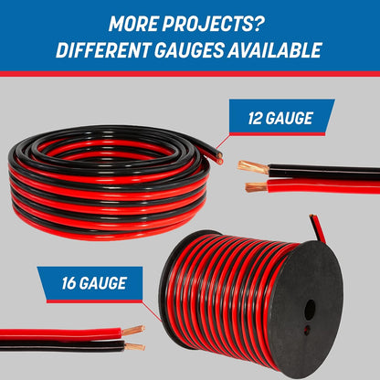 16 Gauge Wire (16 AWG) - 100 Foot, Pure Copper, Stranded Electrical Wiring for Speaker, Automotive, Trailer, Stereo and Home Theater Applications - Red/Black