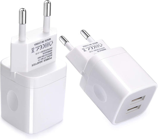 European Wall Charger,  2-Pack USB 2.1AMP Universal Europe Charger Block Dual Port Plug Compatible for Iphone 15 14 13 12 11 Pro Max XS XR X SE 8 7 6 Plus, Samsung S23 S22 A14, Note 20,Lg,Moto