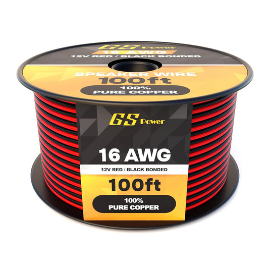 16 Gauge Wire (16 AWG) - 100 Foot, Pure Copper, Stranded Electrical Wiring for Speaker, Automotive, Trailer, Stereo and Home Theater Applications - Red/Black